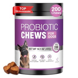 Probiotics for Dogs 200pcs Dog Probiotics for Digestive Health Digestive Enzymes and Prebiotic, Probiotic Chews for Dogs Support Gut Health, Relieve Diarrhea, Itchy Skin, Enhance Immunity