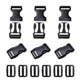 CMBBZZY Set of 6, 38mm Plastic Rrucksack Buckles with Adjustable Slide Fasteners for Handbag, Rucksack and Luggage Straps - Black