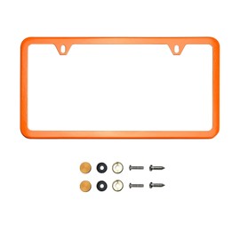 KA DEPOT Two Hole Slim Version Solar Orange License Plate Frame T304 Stainless Steel + Metal Screw Caps