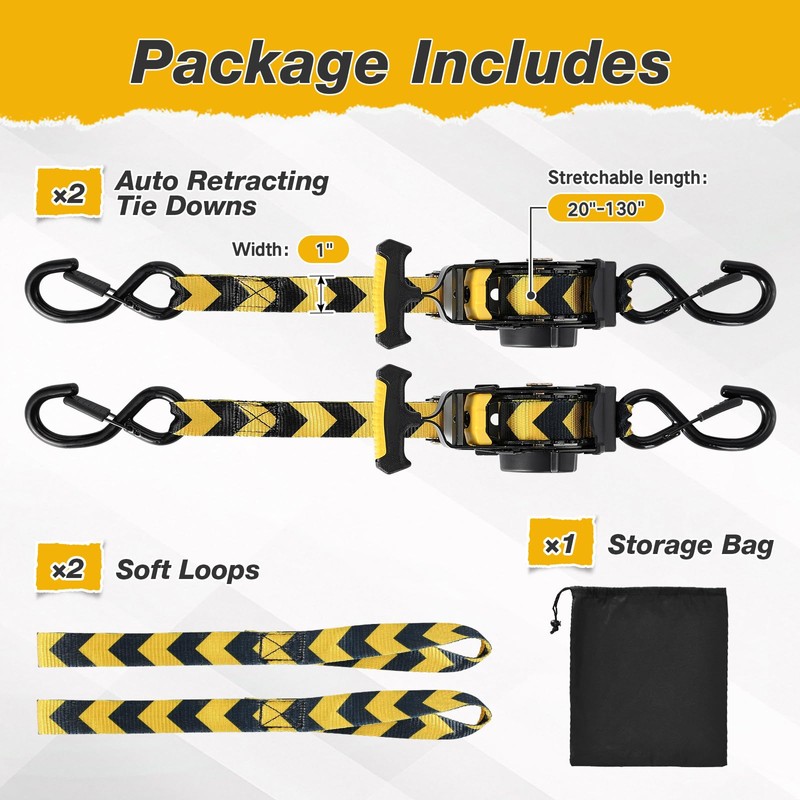 Koalafast 2 Pack Retractable Ratchet Straps Heavy Duty, 1" x