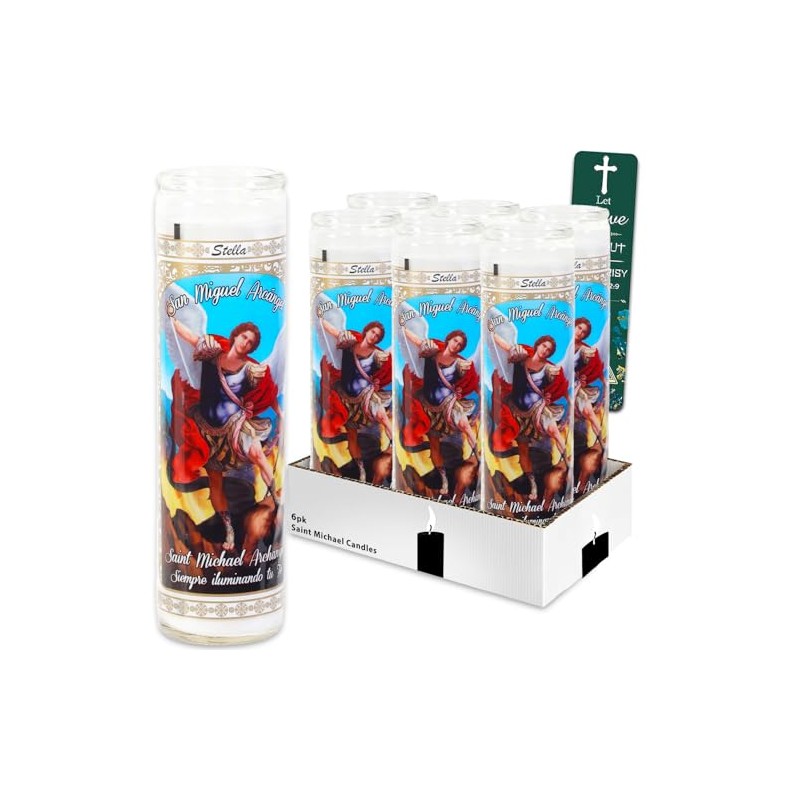 6 Pack Saint Michael The Archangel White Religious Candles -