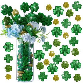 Halloscume 60 Pcs St. Patrick's Day Glitter Foam Vase Fillers Table Decor Foam Shamrocks Filler Gold and Green Glitter Ornaments St Patrick's Day Decorations Crafting Centerpiece Table Scatter, 4 Size