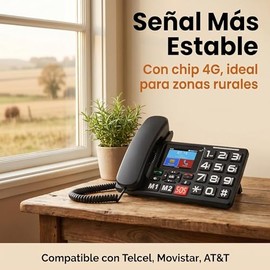 Teléfono Rural 4G con Chip, Celular de Mesa para Casa Oficina y Zonas Rurales, Señal Estable, Volumen Alto 100dB HAC, Teclas Grandes, Pantalla 2.8”, B
