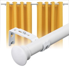 Heavy Duty Curtain Rods for Windows, 120 to 136 Adjustable Long Curtain Rod, 1 Inch White Curtain Rod Set for Sliding Door, Living Room, Bedroom, Outdoor Patio, Metal Grommet Drapery Rod with Brackets