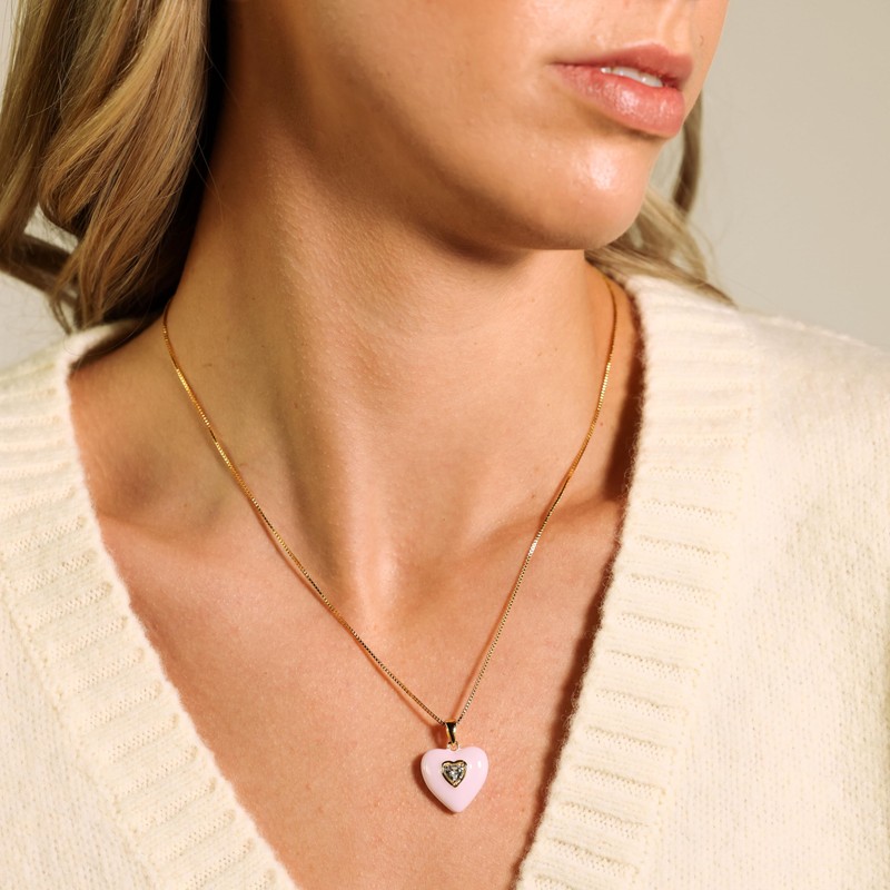 espere Baby Pink Heart Charm Necklace | Puffy Heart Pendant