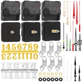 Swpeet 6Pcs 3 Sizes 13mm/20mm/28mm Clock Movement Mechanism Kit, 6 Clock Movements, 6 Different Pairs of Hands, 6 Sets Mounting Hardware, 2 Set Clock Numerals for DIY Clock