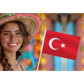 25 Pack Turkey Handheld Small Flag,Mini Turkish Hand Held Miniature Stick Decor