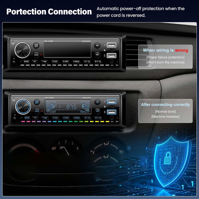 1 DIN Car Radio with Bluetooth, Single DIN Media Player