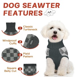 Dog Sweater Sizes XS to XXL, Christmas Dog Sweaters Suitable for Small to Large Dogs,Warm, Soft Dog Turtleneck Sweater Plaid Perfect for Fall, Winter, Everyday Wear Outdoor Walks(Grey,M)