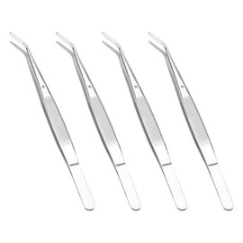 PUCSIQ Set of 4 Serrated Bent Tips Tweezers, Stainless Steel 15.6 cm Tweezers Curved Sewing Machine Tweezers Set Model Making for Craft Repair Sewing Machines Jewellery and Nail Art