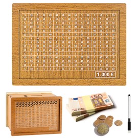 May Huang Wooden Money Box with Savings Target and Numbers for Ticking, Money Box with Counter, Piggy Bank for Helps Adults and Children to Save the Habit