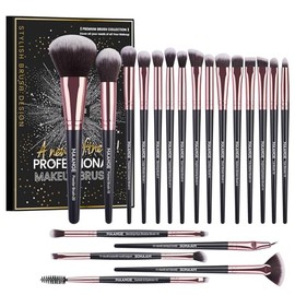 Brochas de Maquillaje Profesional 20 Piezas Set de Brochas Maquillaje Sombras de Brochas para Ojos Sintéticas de Alta Calidad Rubor Pinceles de Maquillaje Facial-Negro