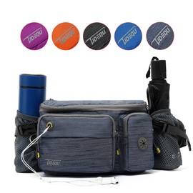 TUDEQU Hiking Waist Packs, Fanny Pack with 2 Hidden Bottle Holders, Lumbar Pack for Running and Dog Walking, can fit most plus phones up to 6.5 inches, Men Women (GREY BLUE)