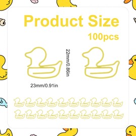 Tinoaly 100pcs Small Duck Shaped Paper Clips, Cute Yellow Duck Bookmarks Decorative Animal Paperclips Fun Office Supplies School Accessories Unique Gifts for Duck Lovers Coworkers Teachers Desk Decor