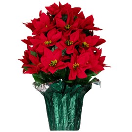 Sympathy Silks Rubys Silk Flowers - 20" Artificial Red Poinsettia Flower Bouquet – 5 lbs Weighted Pot – 20" Tall and 16" Wide – Perfect Size for Christmas Decor, Home, Office, or Memorial