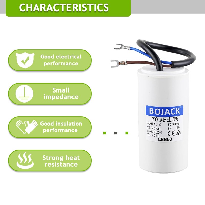 BOJACK 70 uF 450V AC 70 MFD CBB60 Wire Lead
