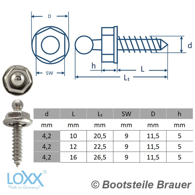 Loxx Pack of 10 Tapping Screws 4.2 x 16 mm