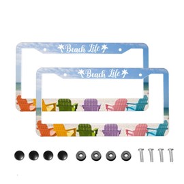 Beach Life License Plate Frames 2 Pack Aluminum License Plate Holder 2 Hole with Screws