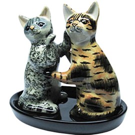 Ceramic Salt and Pepper Shaker Set with Cat Motif (Grey and Red)