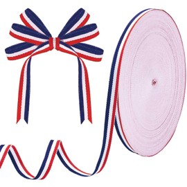 Red White Blue Striped Grosgrain Ribbon for Gift Wrapping, 3/8" X 55 YD Fabric Patriotic Ribbon for Memorial Day, Party Decoration, Home Decor, American Flags Art Supplies, DIY Crafting and Sewing