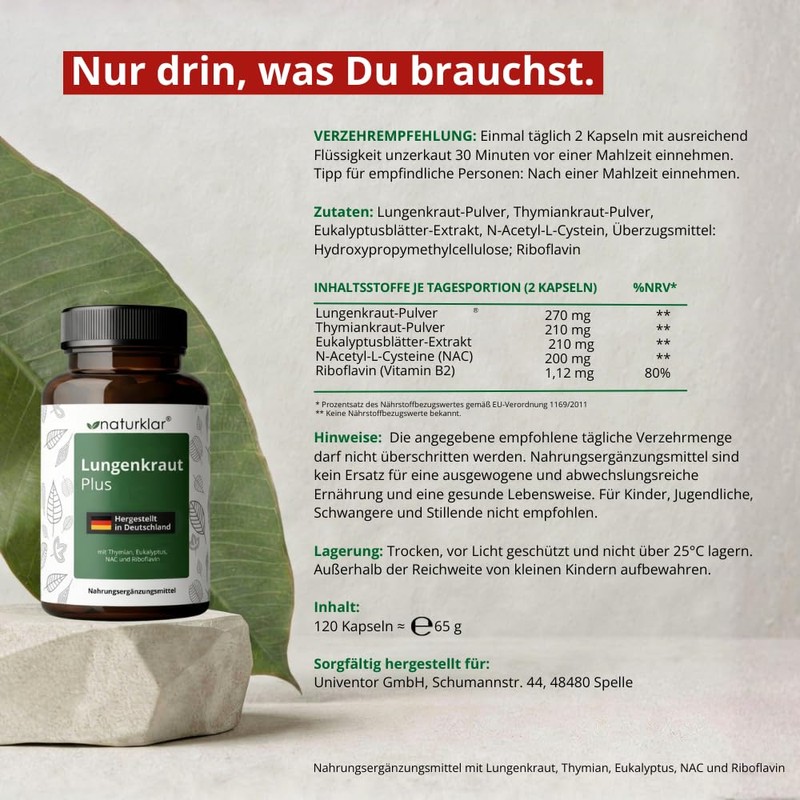 Lungwort Capsules - 5 Compartments Combination with Eucalyptus and NAC