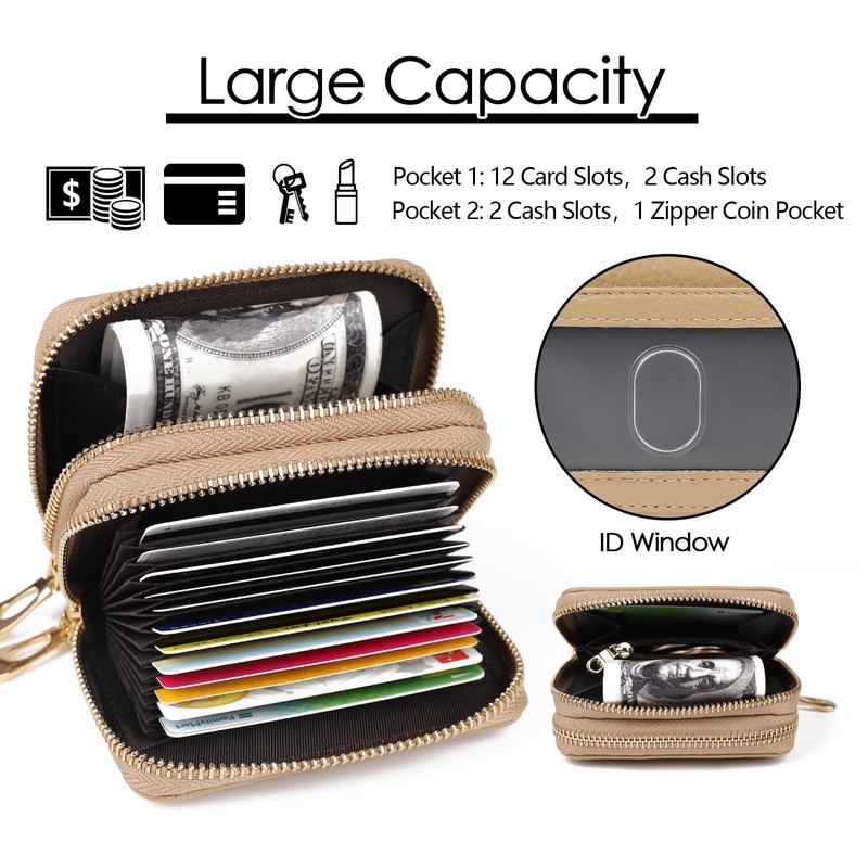 imeetu RFID Credit Card Holder, Small Leather Zipper Card Case