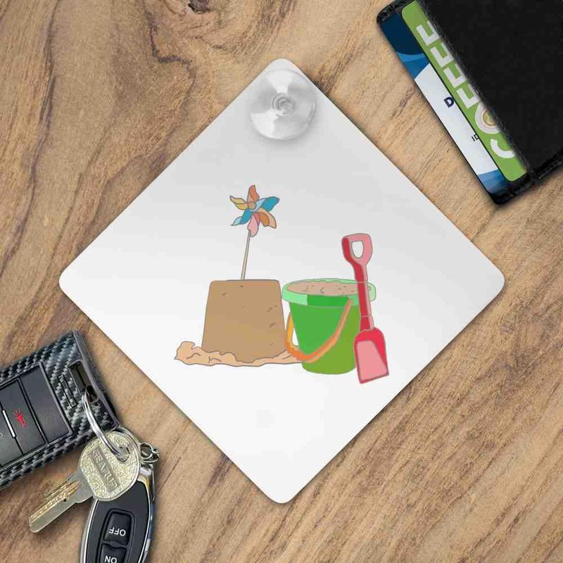 'Bucket, Spade sand castle ' Suction Cup Car Window Sign