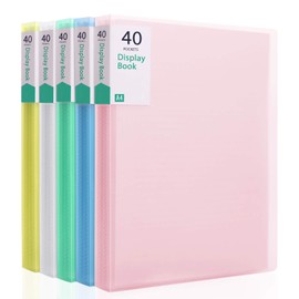 Phyxin 40 Pockets Plastic Presentation Book Portfolio Folder File Folder Clear Sleeves Protectors Display Book Document Organizer for Music Sheets Artwork Drawing for School Office Business 5 Pack