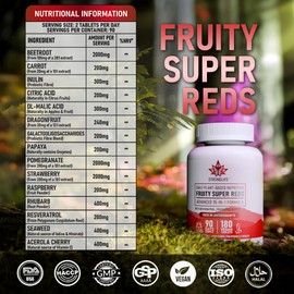 Super Reds Supplement Tablets – 9300mg per Serving – 180 Vegan Tablets – Red Superfood Blend with Beetroot, Acai, Blueberry & Pomegranate – Antioxidant Fruit Complex – 90 Day Supply