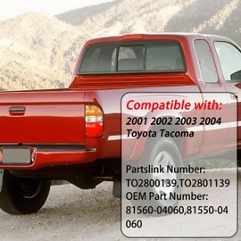 Tail Lights Assembly W/Bulbs&Harness Set For 2001 2002 2003 2004 Toyota Tacoma Pickup Truck Rear Brake Taillight Lamps Driver Left and Passenger Right side Replacement for 81560-04060 81550-04060