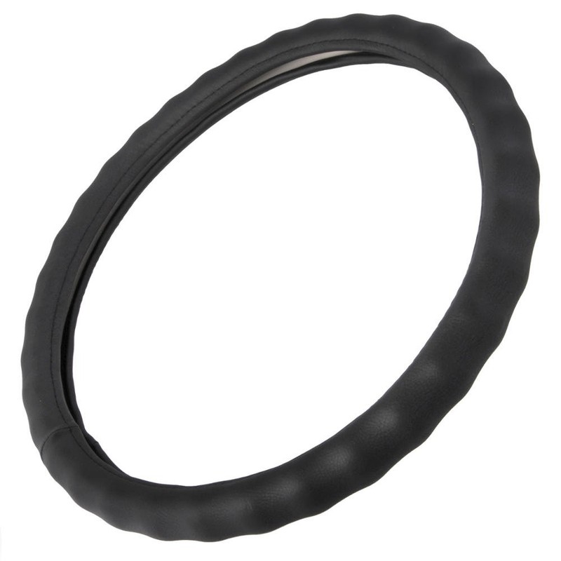 BDK SW-899-LK Black Leather Car Steering Wheel Cover Large Size
