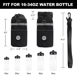 INBIKE Bike Cup Holder, 16oz - 34oz Installing Insulated Water Bottle Holder Handlebar for Bicycle with Extra Pocket Waterproof Reflective, with Removable Hook&Loop Fasteners and Shoulder Strap Black