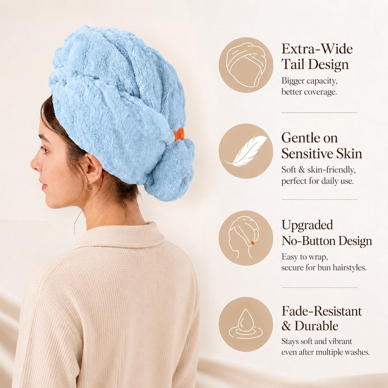 Microfiber Hair Drying Towel 2Pack, Large Size for Women, with