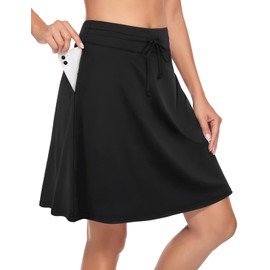 BLEVONH Womens Skorts for Summer, 20" Knee Length Golf Skorts Skirts for Women Drawstring Waist Tennis Skirts with Pockets Summer 2022 Black XL