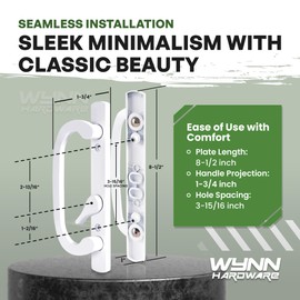 Wynn Hardware 8.5" Legacy Sliding Patio Glass Door Offset Latch White Handle Set Replacement - Sash Controls 2265 - No Mortise, Fits 3-15/16" Screw Hole Spacing and 1-1/4" to 2-1/4" Door Thickness
