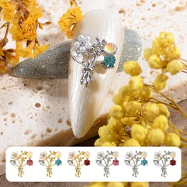 20PCS Flower Shaped Nail Charm 3D Pearls Luxury Nail Art Diamonds Mix Color Crystal Gems Nail Art Rhinestones for DIY Nail Manicure Jewelry Crafts