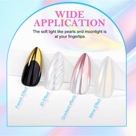 NXJ INFILILA Pearl Chrome Nail Powder Kit, Chrome Pallete for Nails 4 Colors - Gold, Silver, Moonlight White, Iridescent Yellow, Pearl Mermaid Aurora Effect Pigment for Gel Polish, Gift for Women