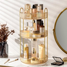 Rotating Makeup Organizer 3 Tier Lazy Susan Trays Skincare Perfume Organizer for Bathroom Counter Vanity, Amber, Rotating Makeup Organizer Lazy Susan Trays Skincare Perfume Organizer for Bathroom Counter Vanity vanitydresser:_Circular three-layer rotation