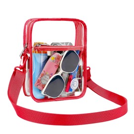 FARMARK Clear Bag Purse Crossbody Transparent Bag with Sturdy Plastic Buckle for Stadium Events Concerts (RED)