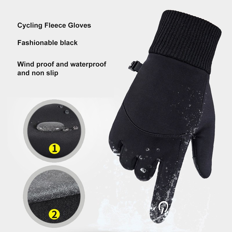 1 Pair Black Unisex Cycling Gloves Waterproof Skiing Non Slip