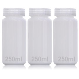 DKBT Pack of 3 Wide Mouth Plastic Bottles, 250 ml, Empty Laboratory Bottle, Leak-Proof, Translucent HDPE Bottle with Wide Opening for Pill Bottles, Water Sample Bottles
