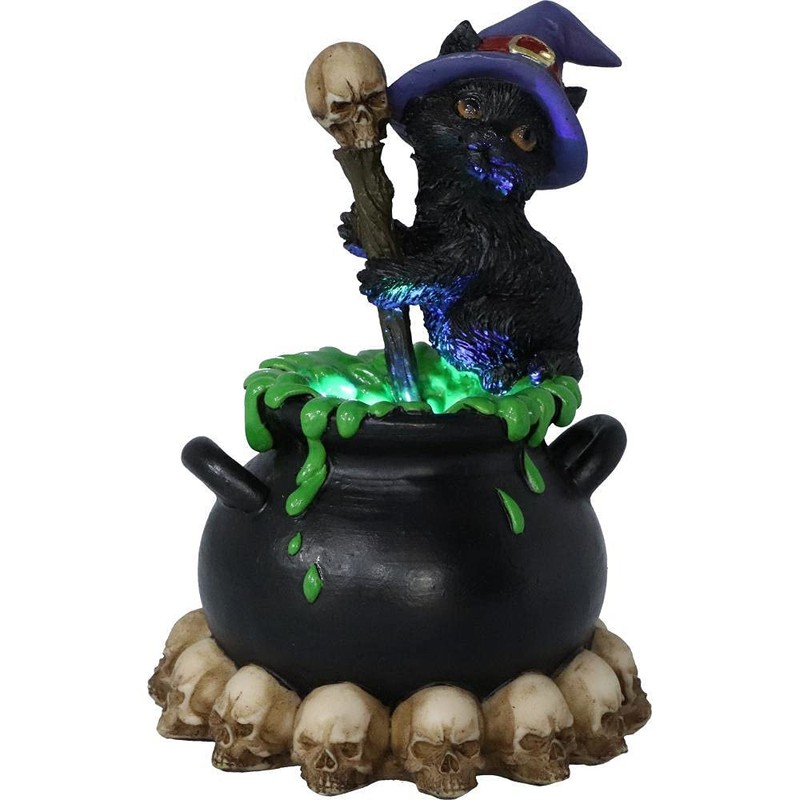 Nemesis Now Spook Witches Familiar Black Cat and Bubbling Cauldron