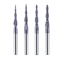 SpeTool Set of 4 2 Flute Ball End Mill with Conical Tip Milling Cutter CNC R0.25 mm - 1.0 mm Engraving Cutter 4 mm Shank Solid Carbide Milling Cutter for Router with TiAlN Coating End Mill for 2D and