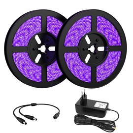 Onforu 10 m Black Light Strip, UV LED Strip with Power Supply, 12 V Flexible 600 LEDs Strip, Self-Adhesive 2835 Light Strip, UV Lamp, Black Light for Party, Bar, Neon Colours, Club, Disco, Decoration