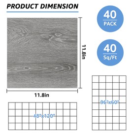 AKOLAFE 40 Sheet Vinyl Flooring 12 x 12 Peel and Stick Floor Tile Waterproof Clearance Vinyl Floor Tiles Wood Grey Self Adhesive Floor Tiles Sticky Laminate Flooring for Bathroom Kitchen Basement RV