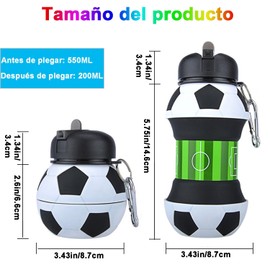 Deportes botella de agua plegable botella, Botella Plegable para Viaje, Libre de BPA, para Niños, Adolescentes, Adultos para Viaje, Regalo de Navidad, Cumpleaños (fútbol de 550 ml)