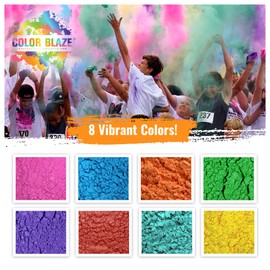 Color Blaze 120-Pack Holi Powder - 8 Colors(75g Each) Pink, Red, Orange, Yellow, Green, Teal, Blue, Purple - Color Runs, Festivals, Gender Reveals, Photography & Adult Celebrations