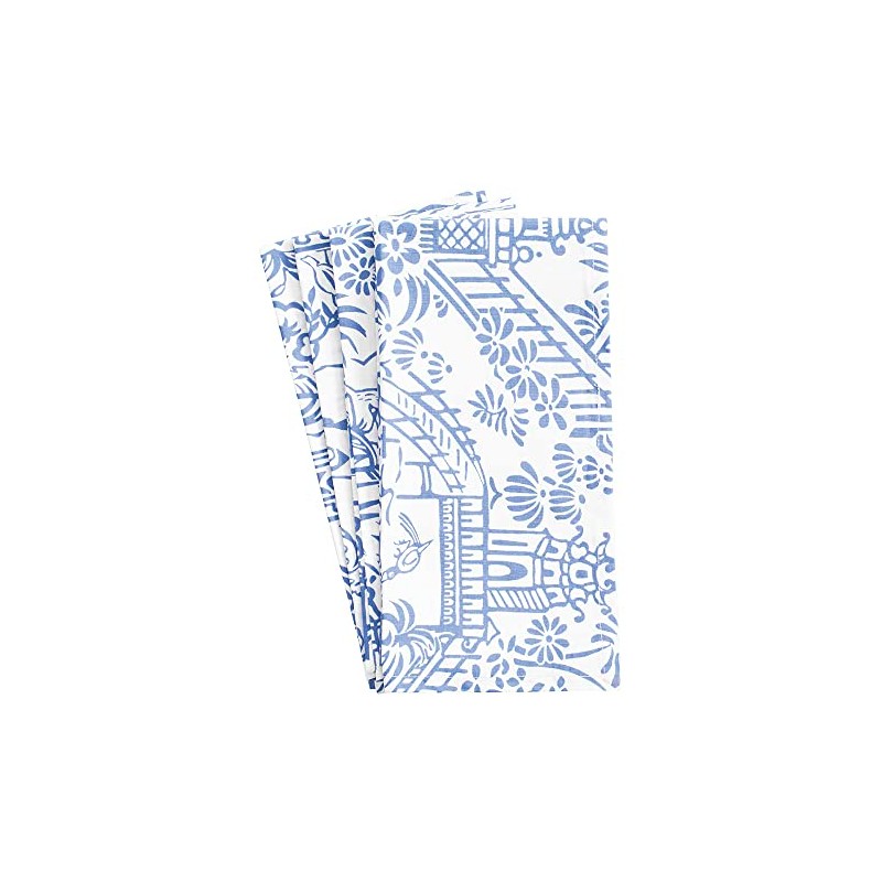Caspari Pagoda Toile Blue White Set of 4 Hand Printed