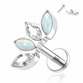 hengkaixuan 16G G23 Titanium Flat Back Labret Studs Internal Thread Lip Studs Tragus Piercing Monroe Medusa Lip Piercing Silver Lobe Cartilage Conch Earrings Jewellery, Metal