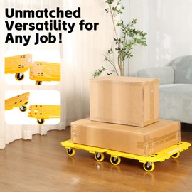 MaxWorks 51077 Interlocking Furniture Movers Dollies 20.5" x 15.5" with 4 Swivel Casters 3" Diameter Wheel 2 Pack, 600lbs Combined Capacity for Pair, Yellow
